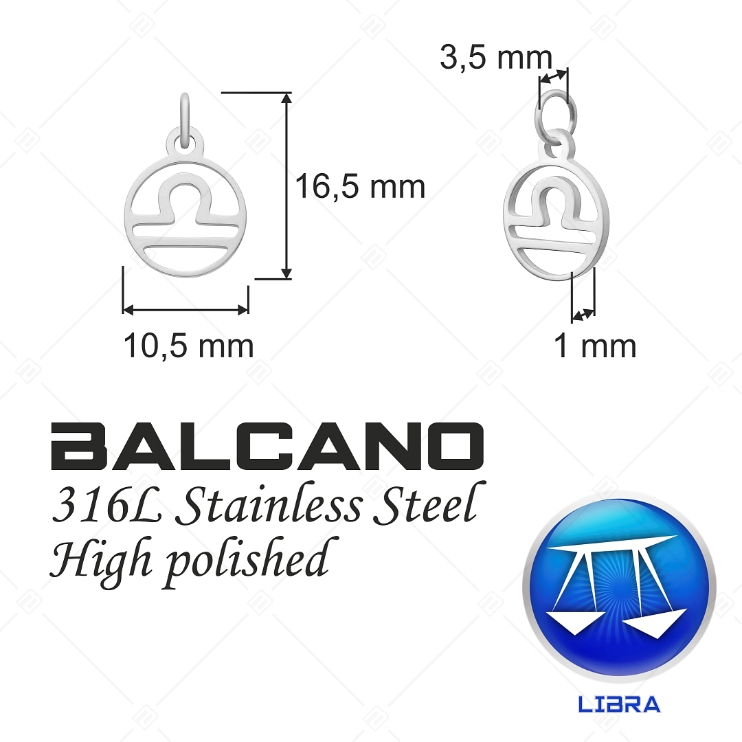 BALCANO - Charm zodiaque en acier inoxydable avec hautement polie - Balance (851007CH97)