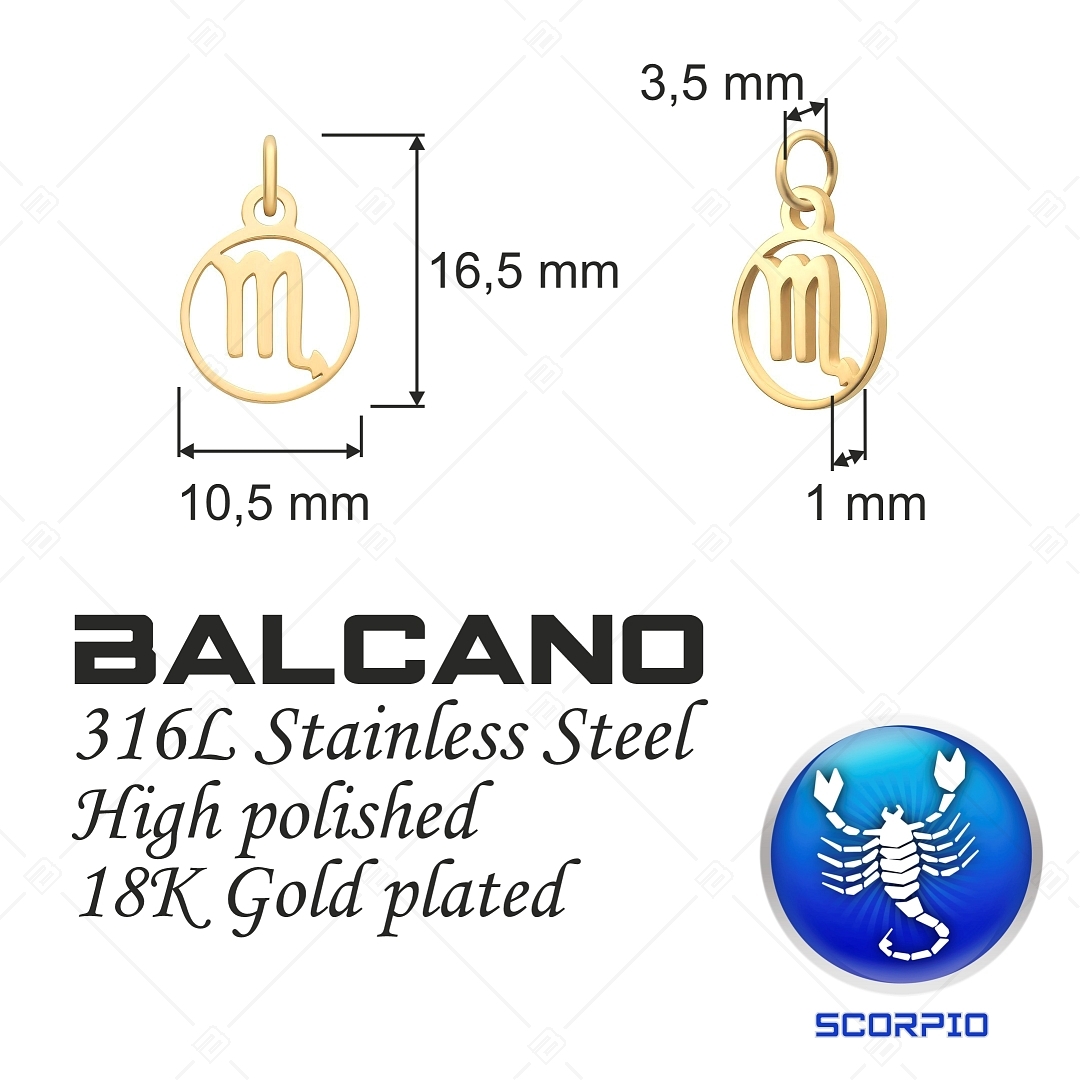 BALCANO - Stainless Steel Horoscope Charm, 18K Gold Plated - Scorpio (851008CH88)