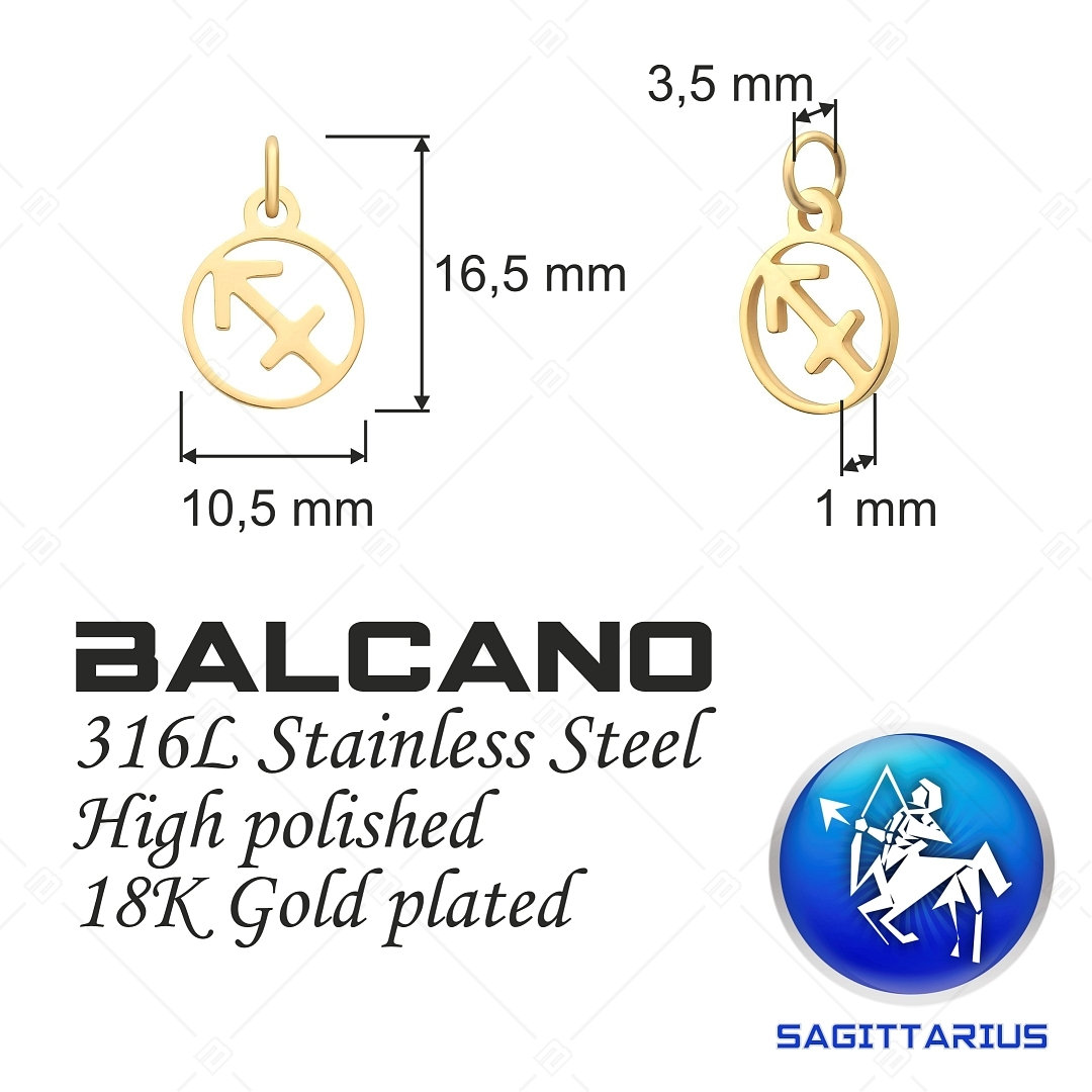 BALCANO - Stainless Steel Horoscope Charm, 18K Gold Plated - Sagittarius (851009CH88)