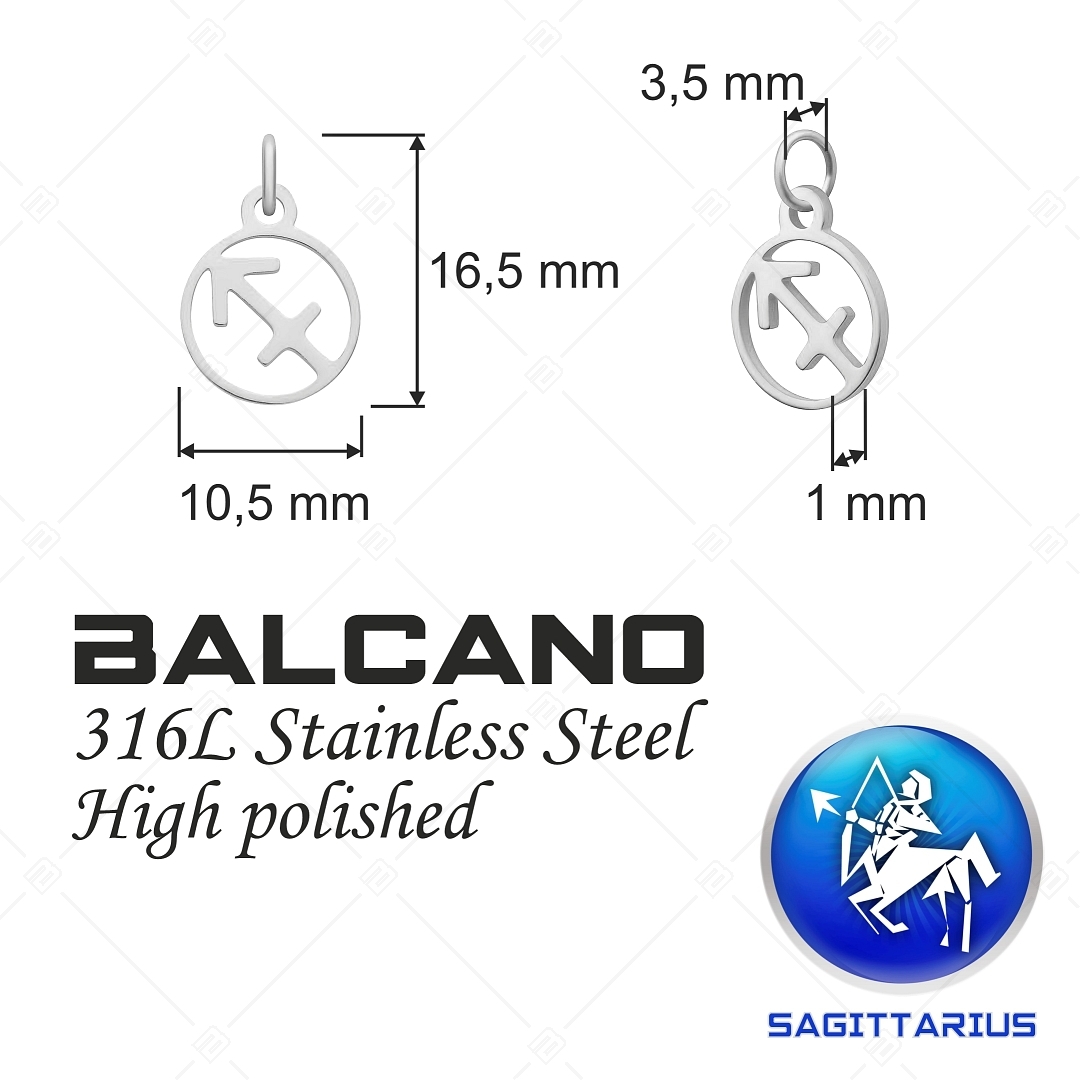 BALCANO - Stainless Steel Horoscope Charm, High Polished - Sagittarius (851009CH97)