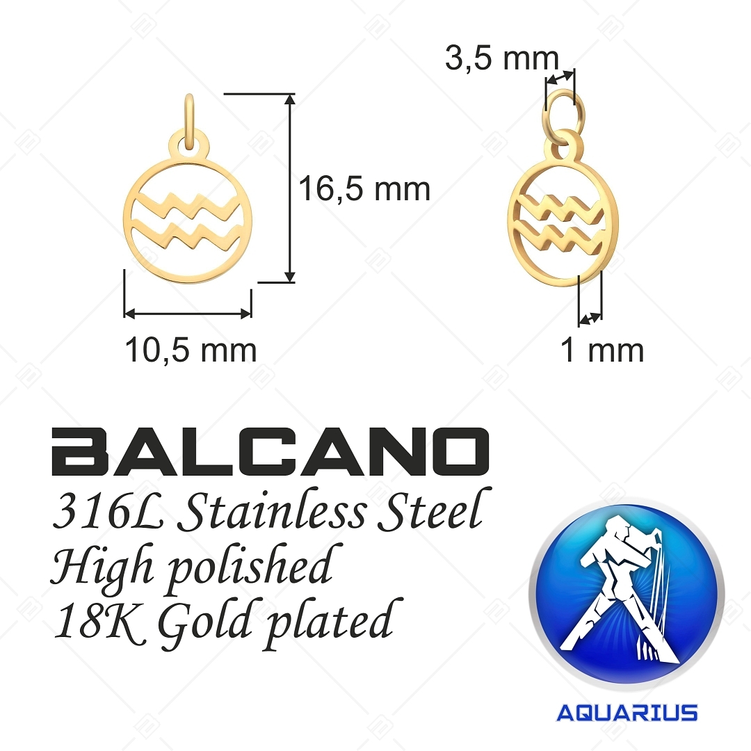BALCANO - Stainless Steel Horoscope Charm, 18K Gold Plated - Aquarius (851011CH88)