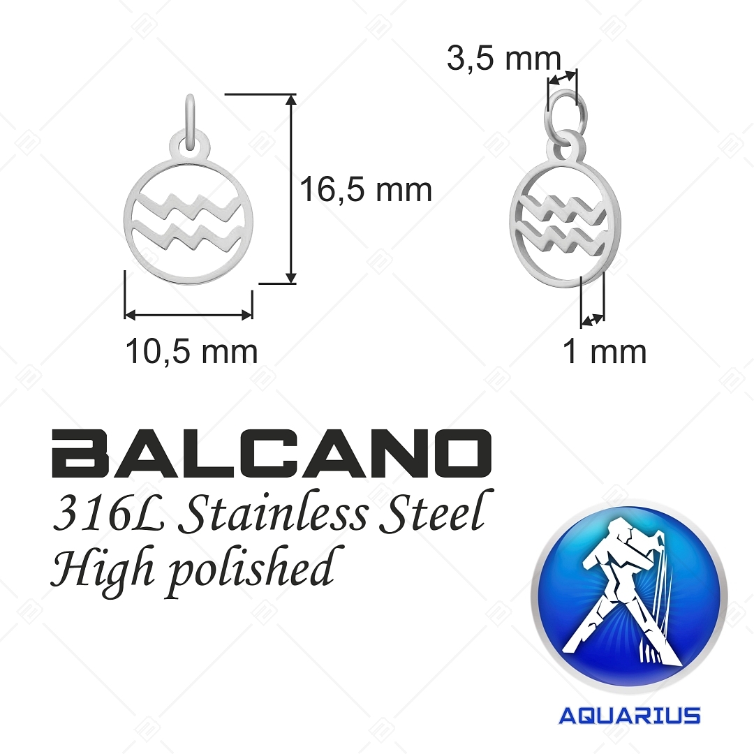 BALCANO - Stainless Steel Horoscope Charm, High Polished - Aquarius (851011CH97)