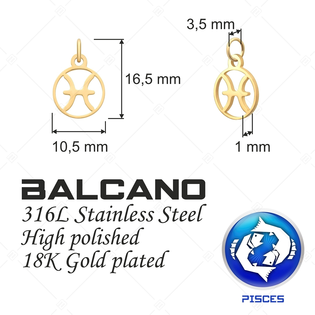 BALCANO - Stainless Steel Horoscope Charm, 18K Gold Plated - Pisces (851012CH88)