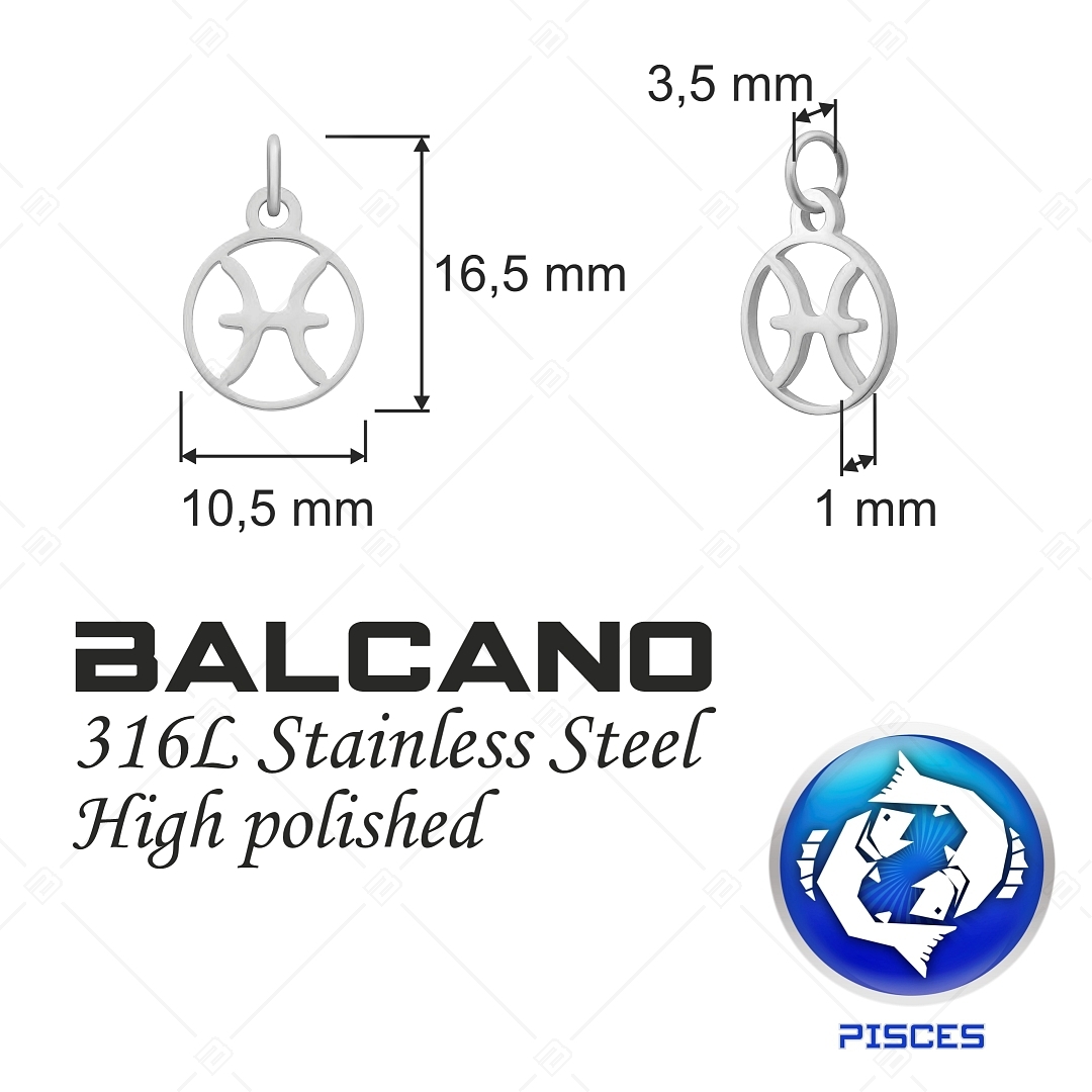 BALCANO - Stainless Steel Horoscope Charm, High Polished - Pisces (851012CH97)