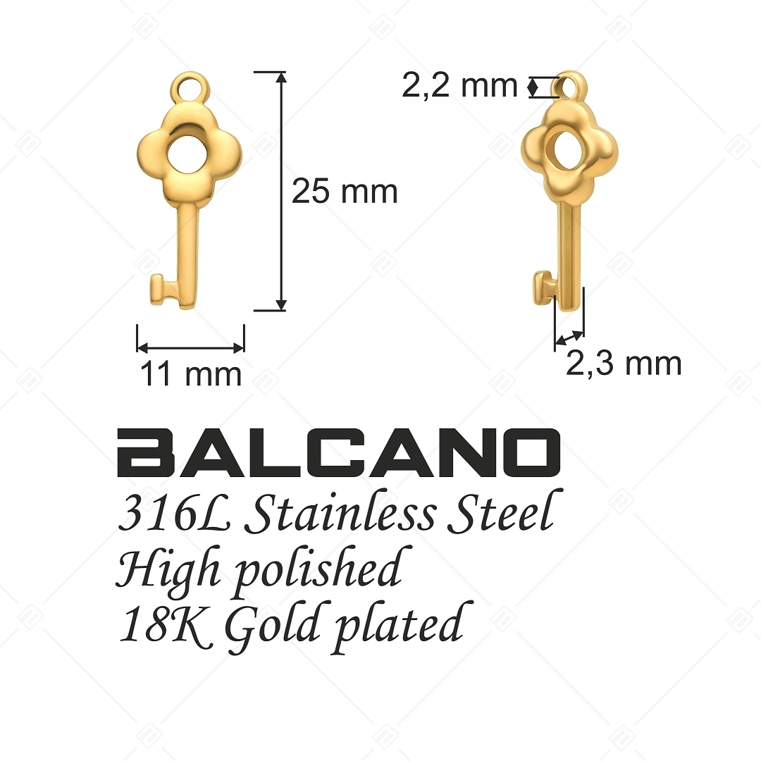 BALCANO - Charm en forme de clé florale en acier inoxydable, plaqué or 18K (851013CH88)
