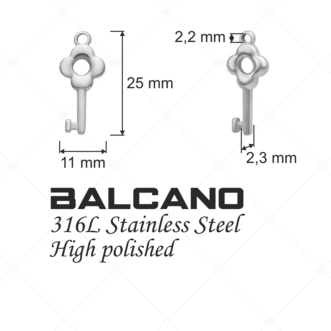 BALCANO - Stainless Steel Key Shaped Charm, High Polished (851013CH97)