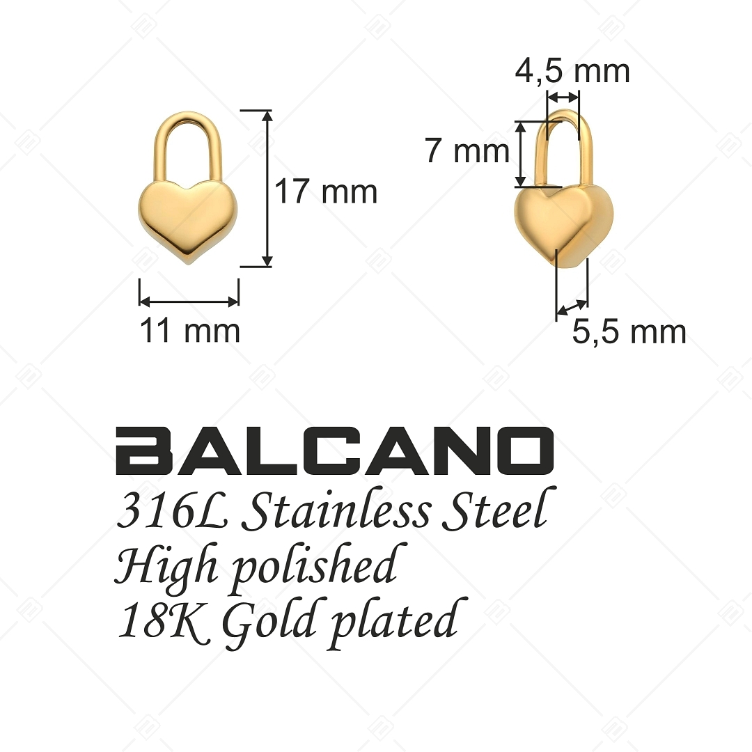 BALCANO - Stainless Steel Heart Shaped Padlock Charm, 18K Gold Plated (851015CH88)