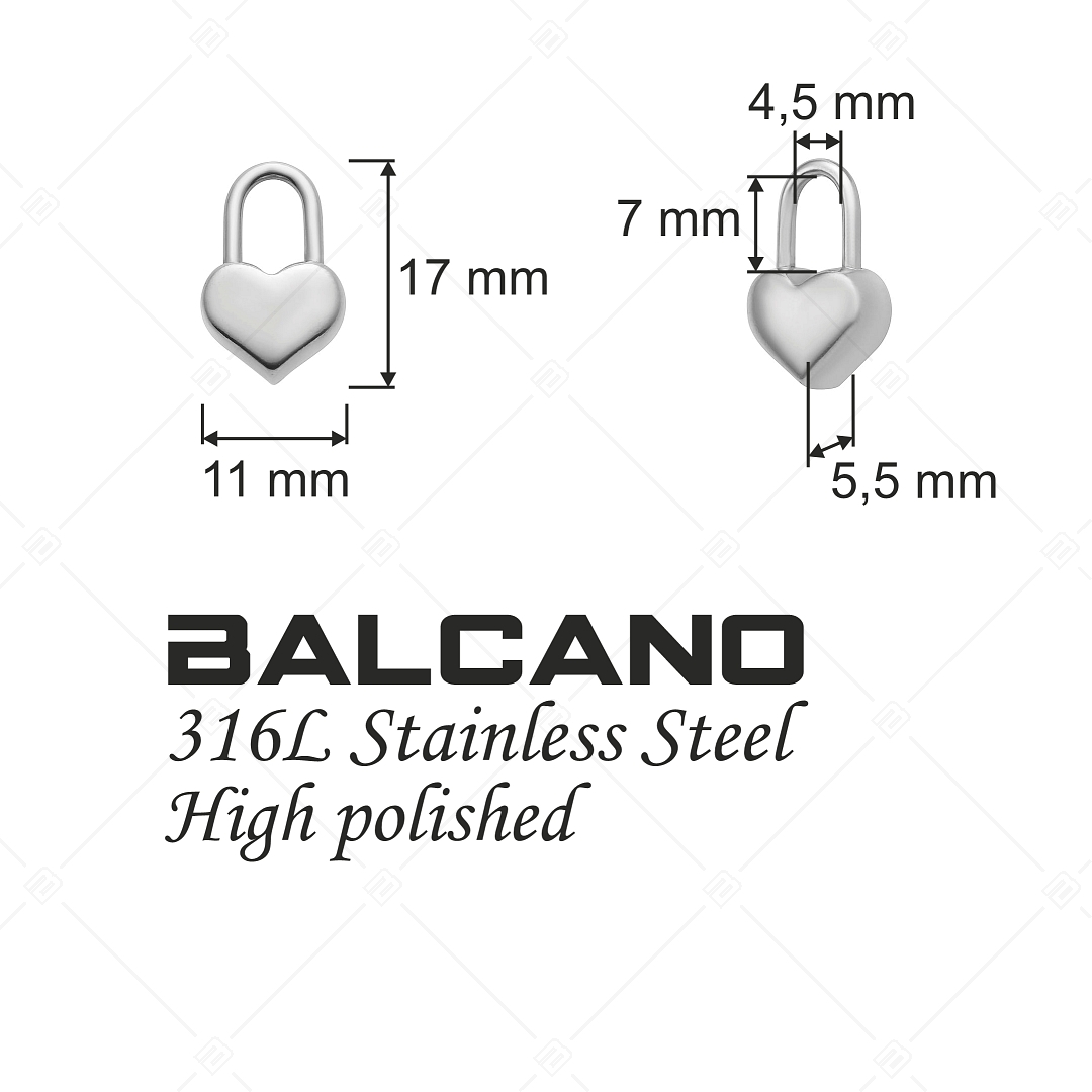 BALCANO - Stainless Steel Heart Shaped Padlock Charm, High Polished (851015CH97)
