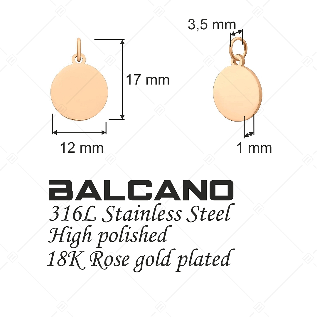 BALCANO - Stainless Steel Round Charm, 18K Rose Gold Plated (851019CH96)