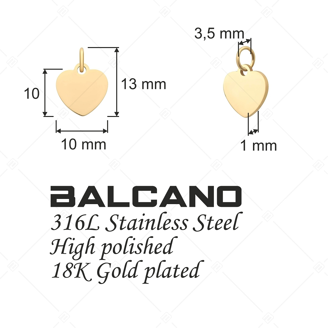 BALCANO - Stainless Steel Heart Shaped Charm, 18K Gold Plated (851020CH88)