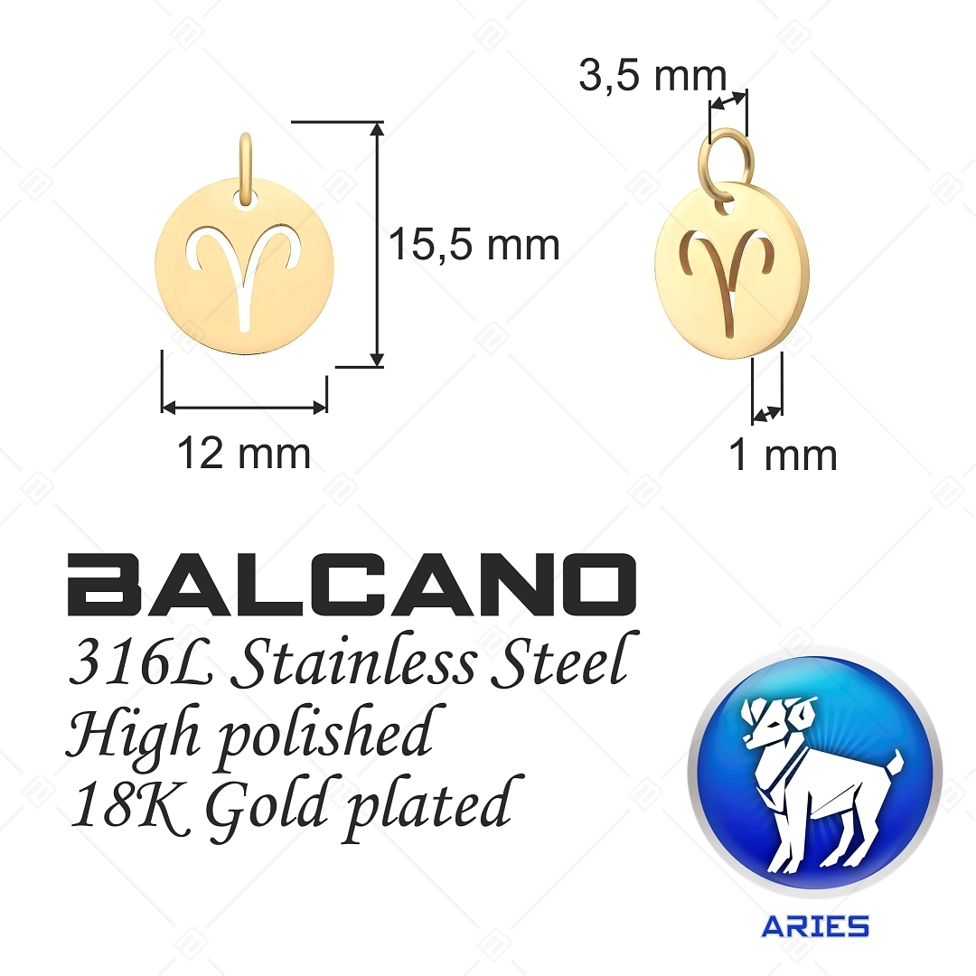 BALCANO - Stainless Steel Horoscope Charm, 18K Gold Plated - Aries (851022CH88)
