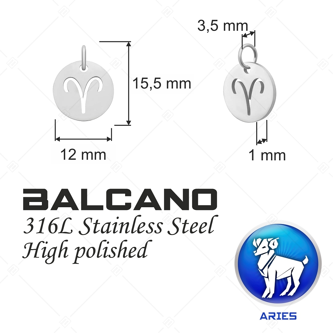 BALCANO - Stainless Steel Horoscope Charm, High Polished - Aries (851022CH97)