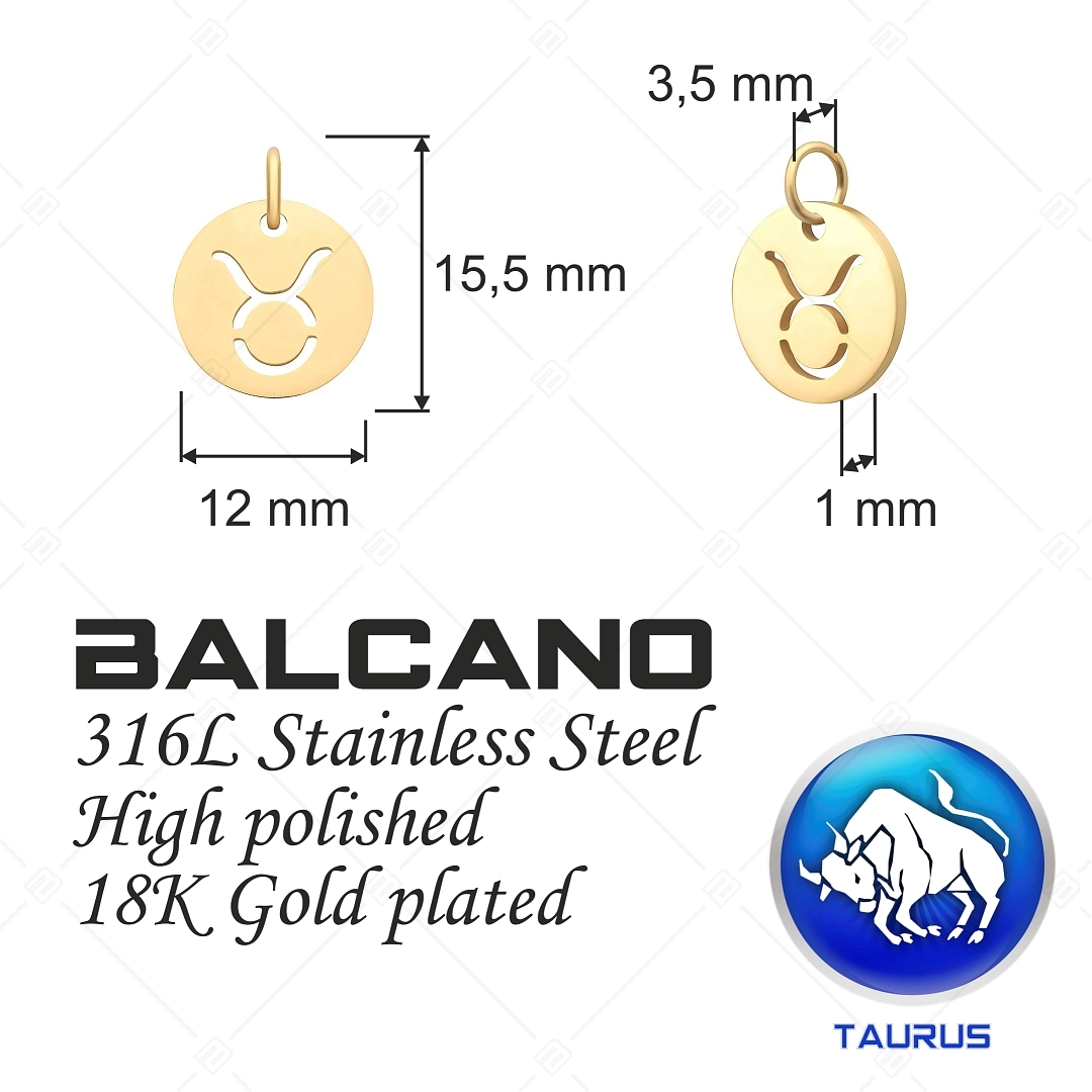BALCANO - Stainless Steel Horoscope Charm, 18K Gold Plated - Taurus (851023CH88)