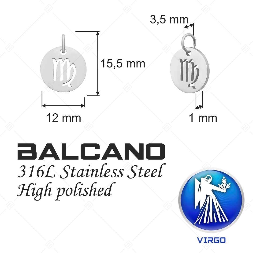 BALCANO - Stainless Steel Horoscope Charm, High Polished - Virgo (851025CH97)
