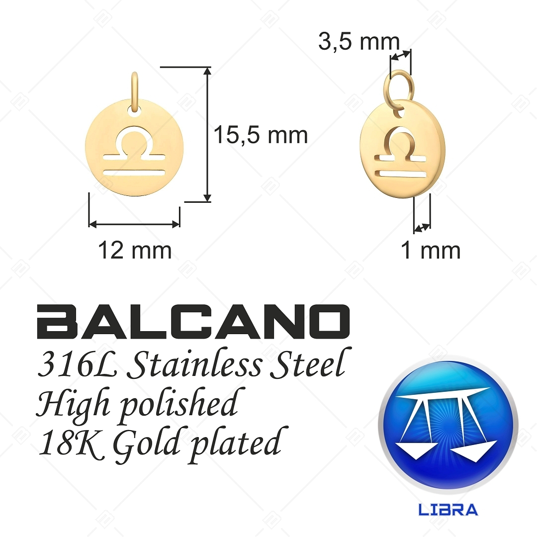 BALCANO - Stainless Steel Horoscope Charm, 18K Gold Plated - Libra (851027CH88)