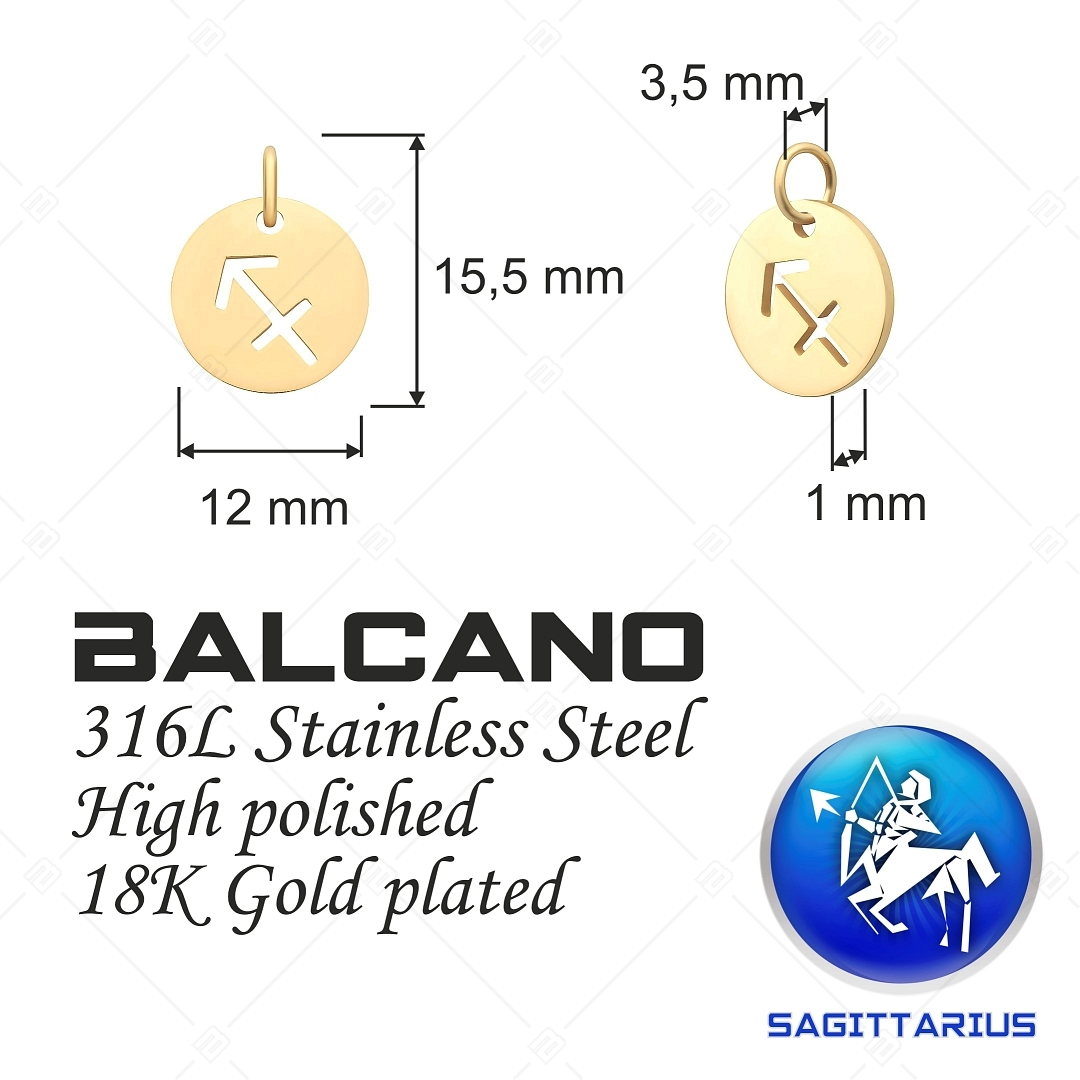 BALCANO - Stainless Steel Horoscope Charm, 18K Gold Plated - Sagittarius (851029CH88)