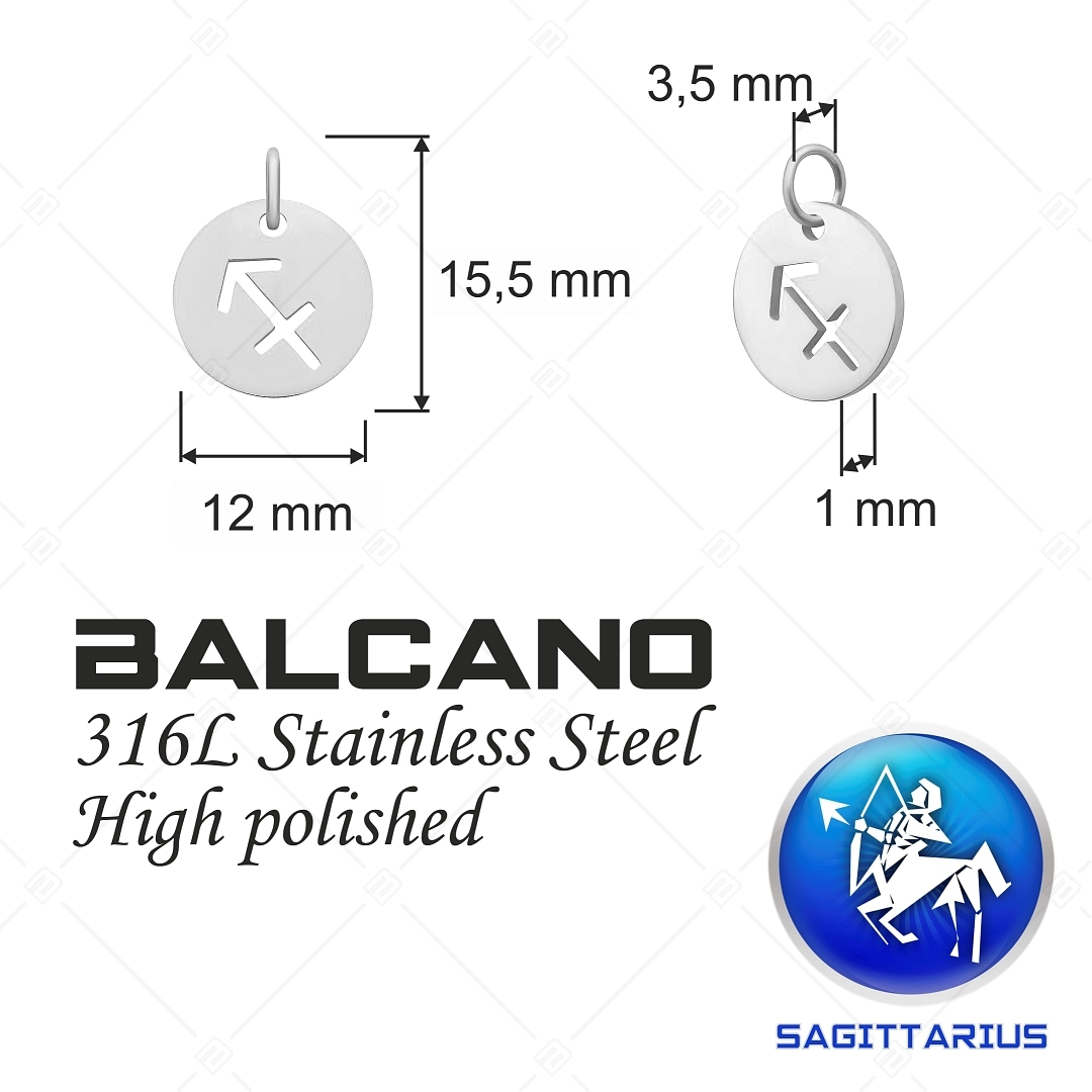 BALCANO - Stainless Steel Horoscope Charm, High Polished - Sagittarius (851029CH97)