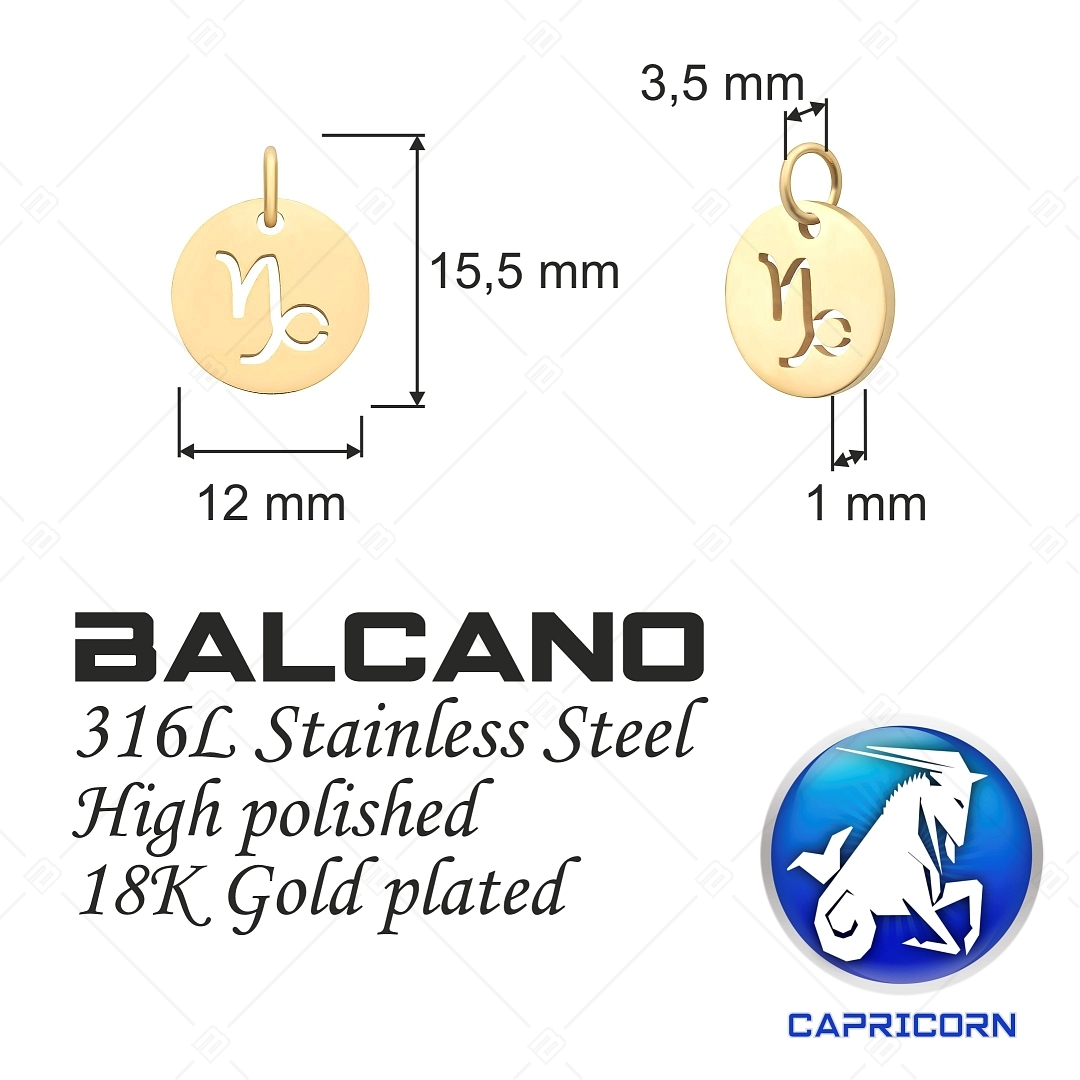 BALCANO - Stainless Steel Horoscope Charm, 18K Gold Plated - Capricorn (851030CH88)