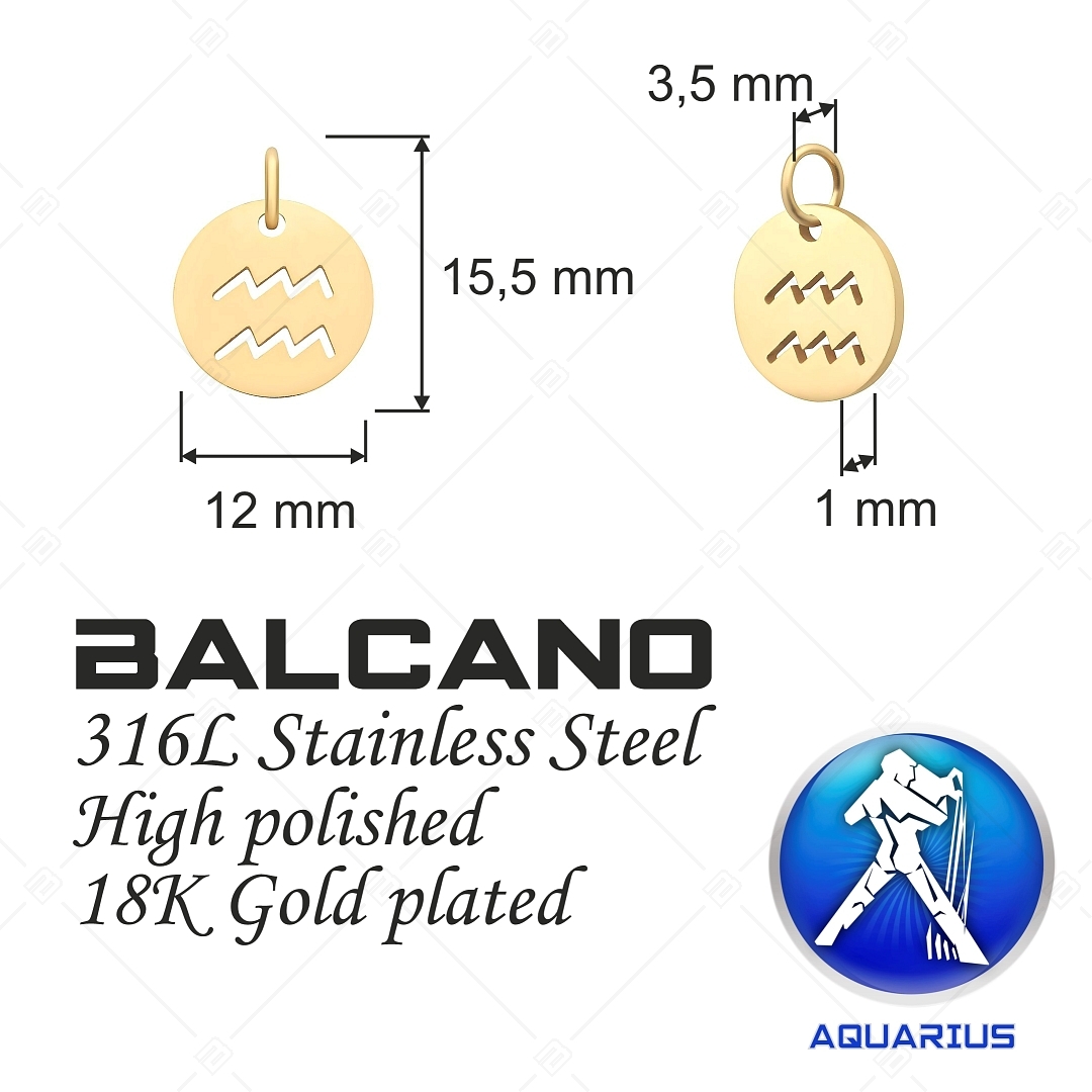 BALCANO - Stainless Steel Horoscope Charm, 18K Gold Plated - Aquarius (851031CH88)