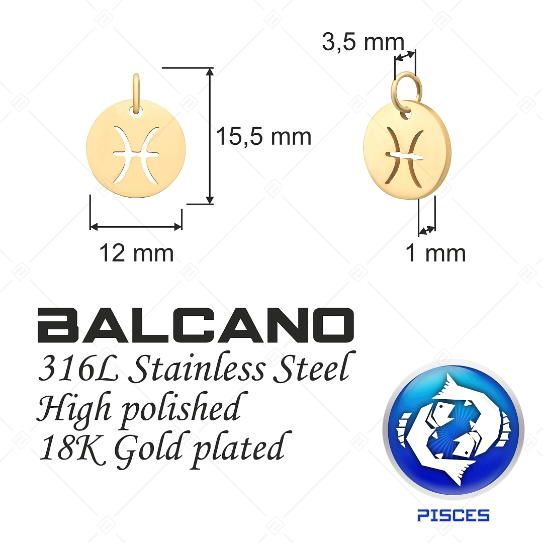 BALCANO - Stainless Steel Horoscope Charm, 18K Gold Plated - Pisces (851032CH88)