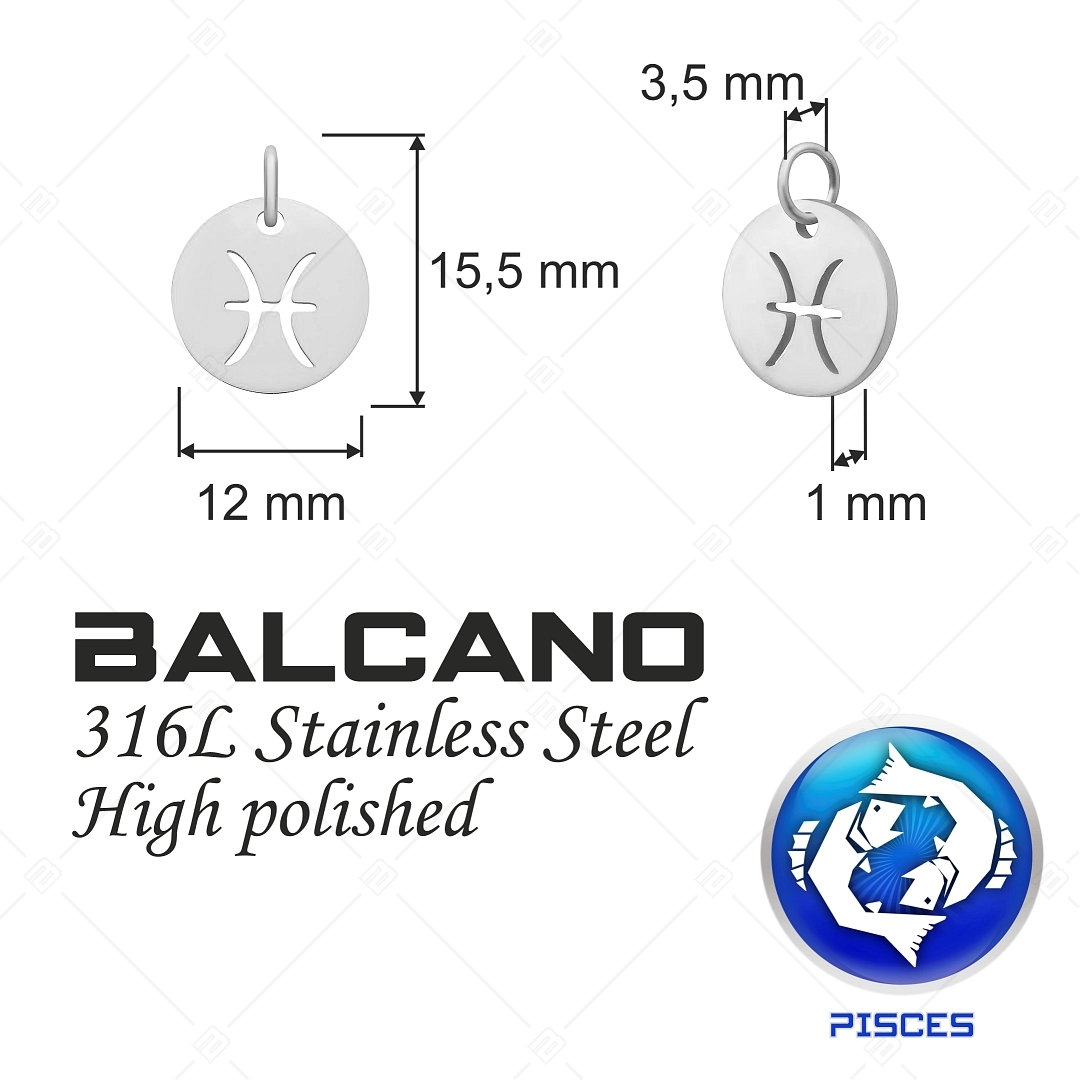 BALCANO - Stainless Steel Horoscope Charm, High Polished - Pisces (851032CH97)