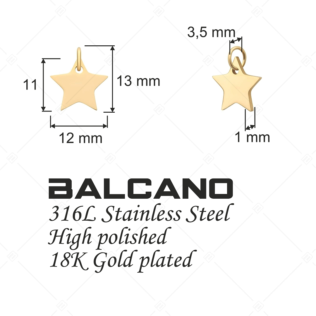 BALCANO - Stainless Steel Star Shaped Charm, 18K Gold Plated (851033CH88)