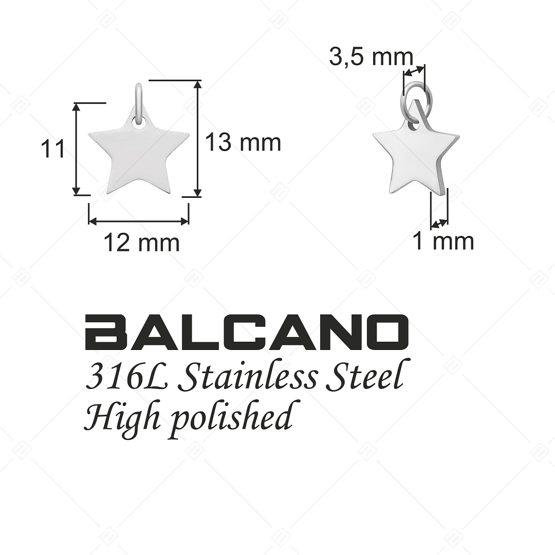 BALCANO - Stainless Steel Star shaped Charm, High Polished (851033CH97)