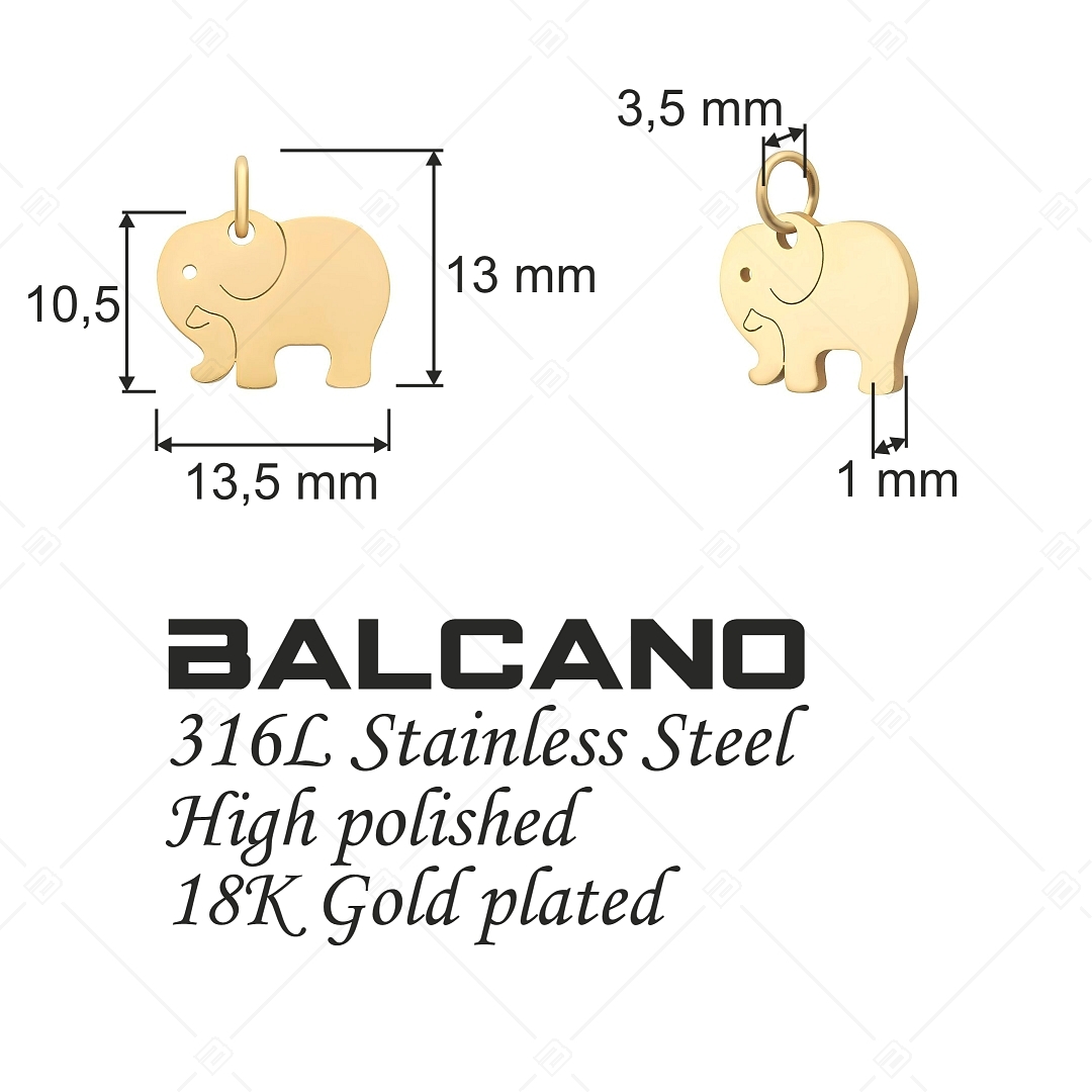 BALCANO - Stainless Steel Elephant Shaped Charm, 18K Gold Plated (851035CH88)
