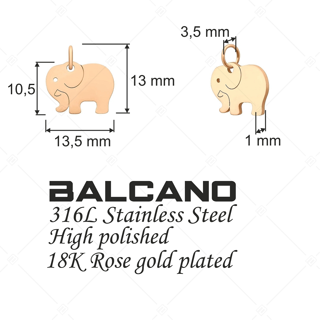 BALCANO - Charm en forme d'éléphant, en acier inoxydable plaqué or rose 18K (851035CH96)
