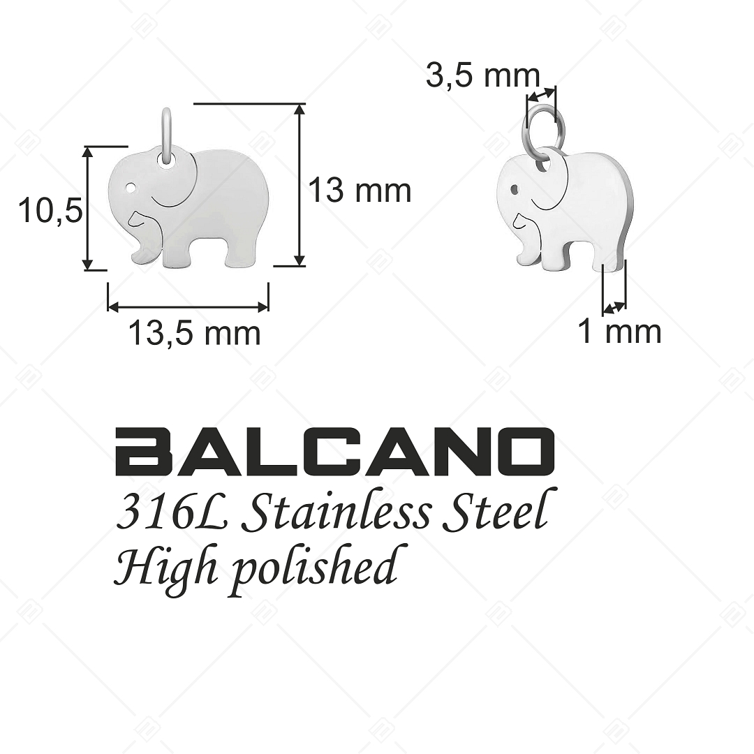 BALCANO - Stainless Steel Elephant Shaped Charm, High Polished (851035CH97)