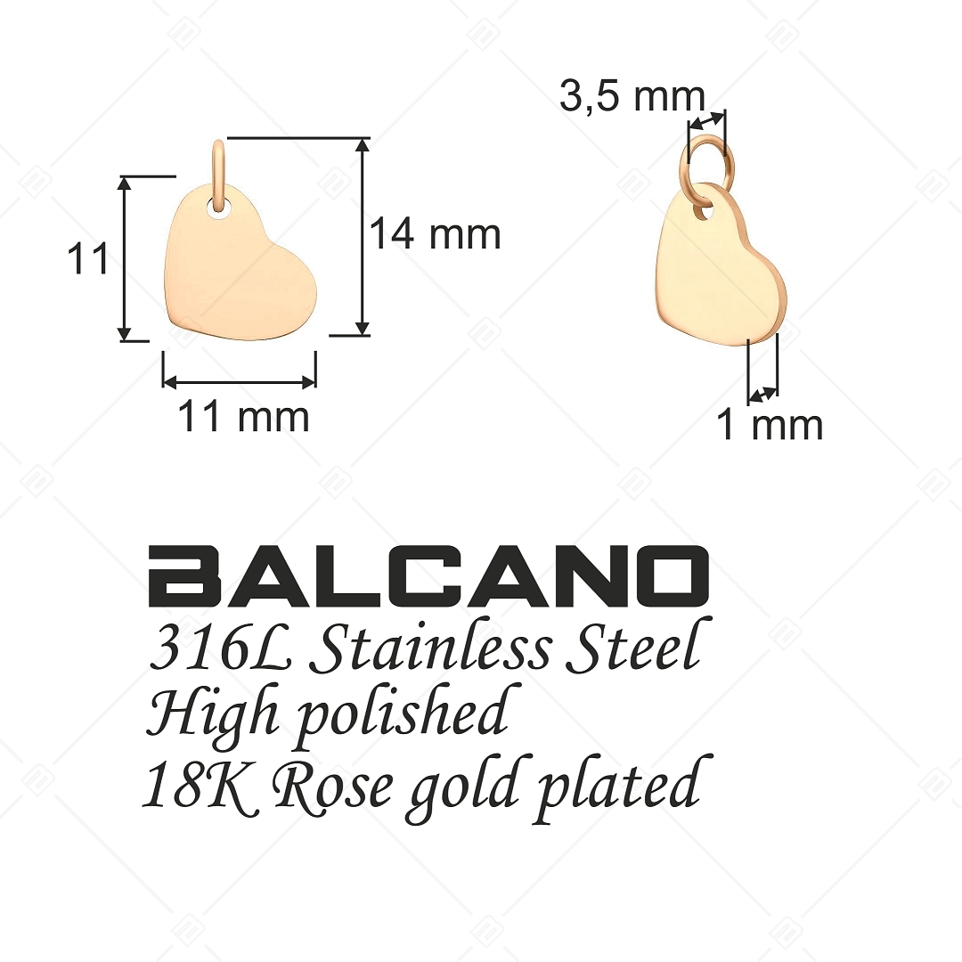 BALCANO - Stainless Steel Hear Shaped Charm, 18K Rose Gold Plated (851036CH96)