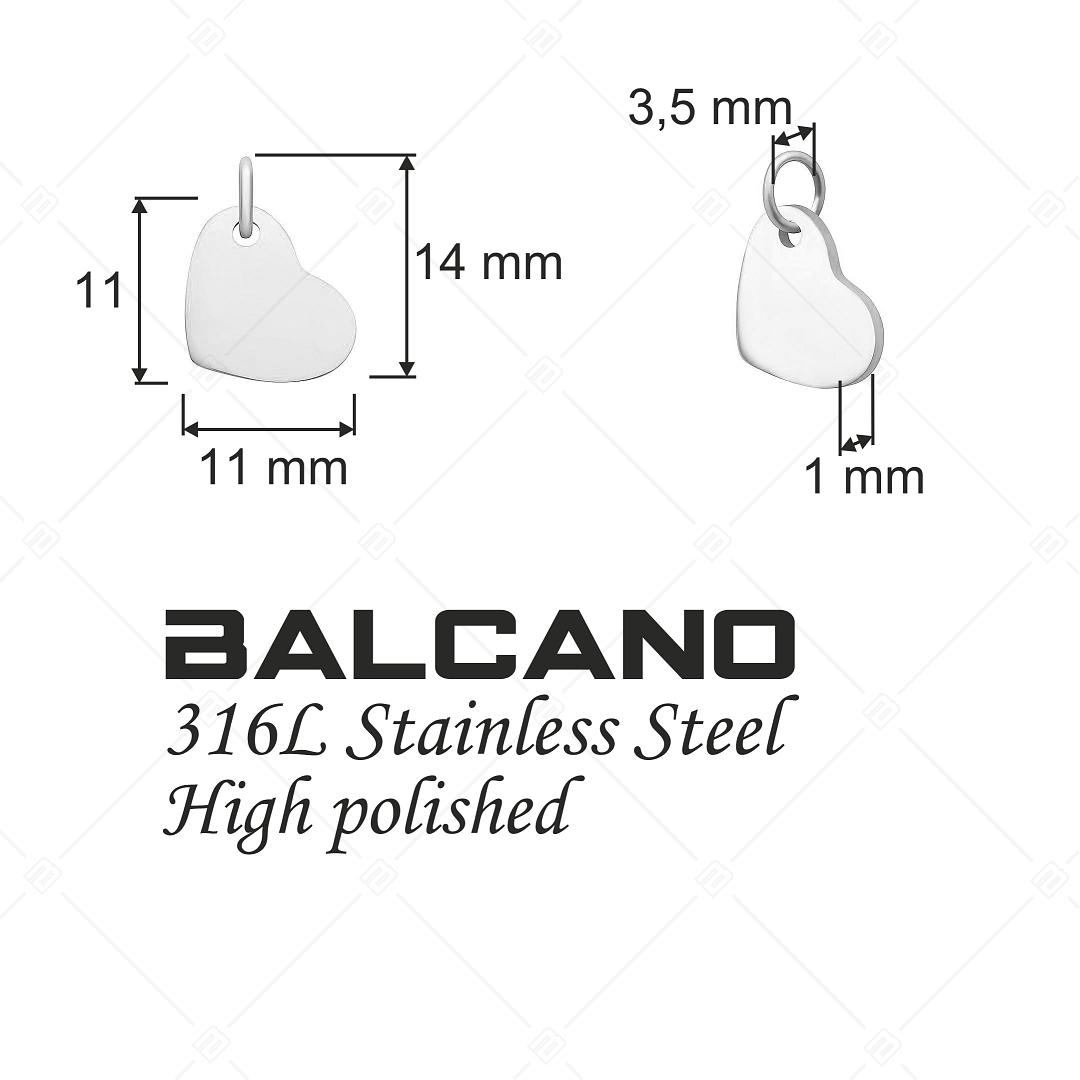 BALCANO - Stainless Steel Heart Shaped Charm, High Polished (851036CH97)
