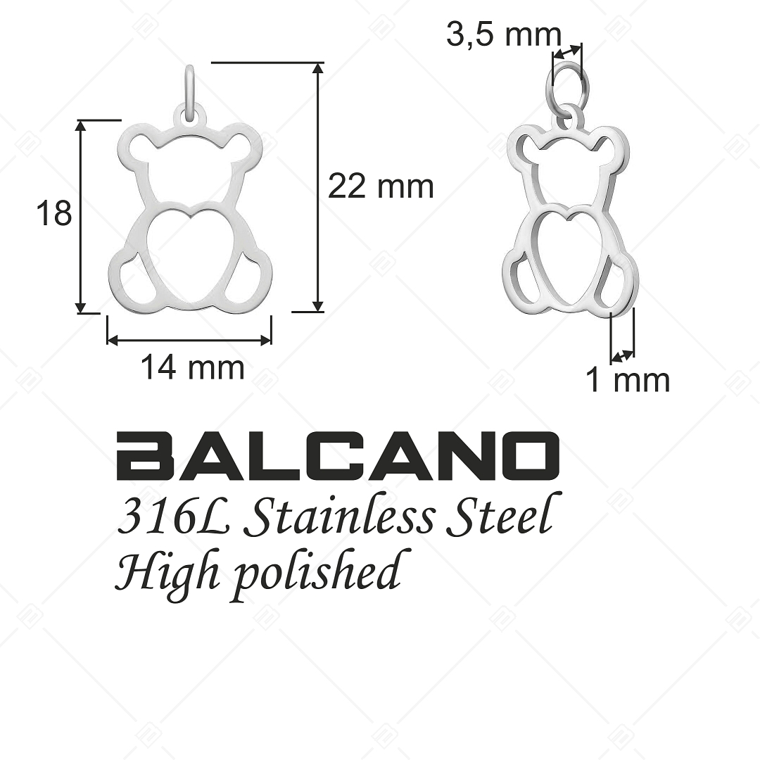 BALCANO - Stainless Steel Teddy Bear Shaped Charm, High Polished (851037CH97)