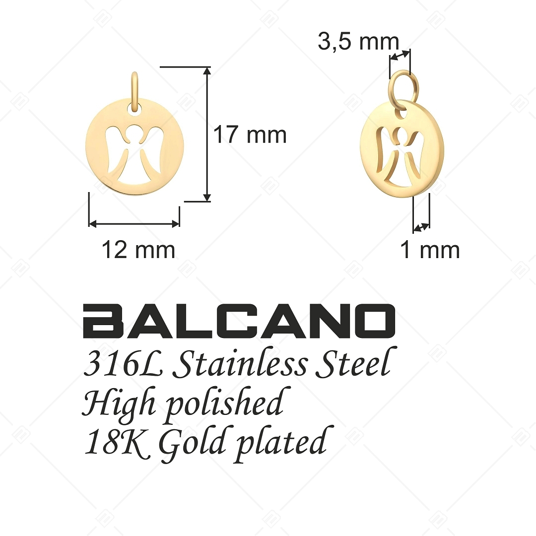 BALCANO - Charm avec motif d'ange, en acier inoxydable plaqué or 18 K (851039CH88)