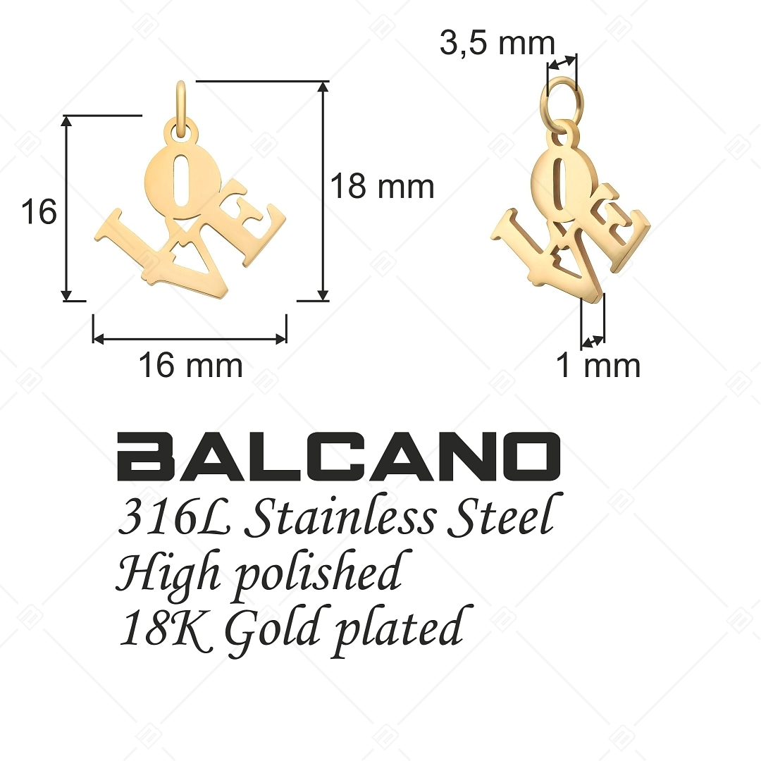 BALCANO - Stainless Steel LOVE Charm, 18K Gold Plated (851040CH88)