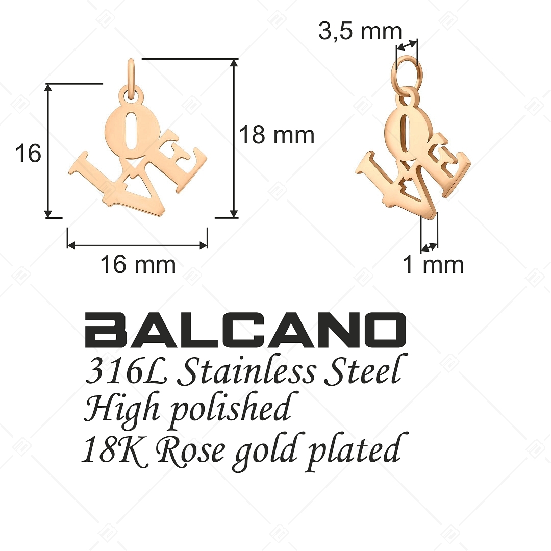 BALCANO - Stainless Steel LOVE Charm, 18K Rose Gold Plated (851040CH96)