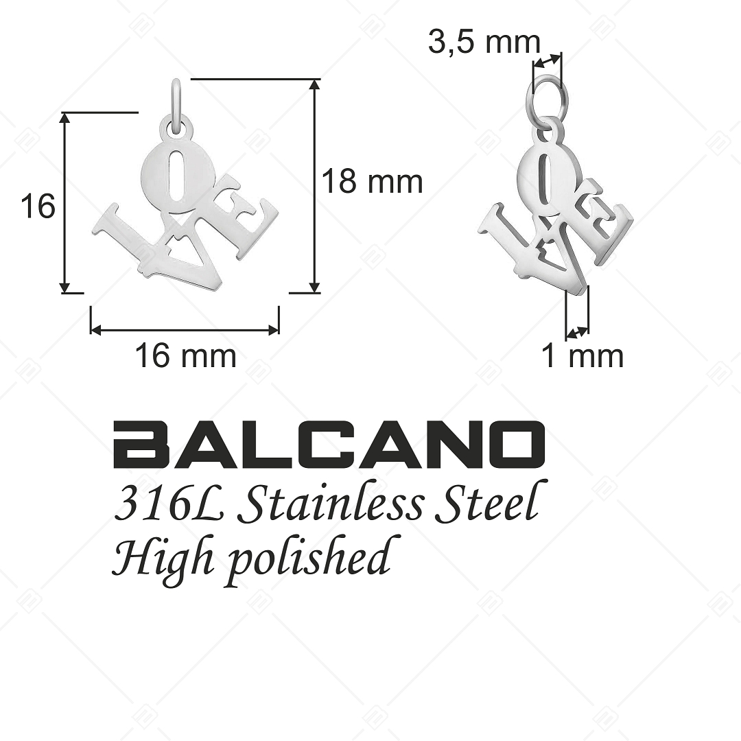 BALCANO - Stainless Steel LOVE Charm, High Polished (851040CH97)