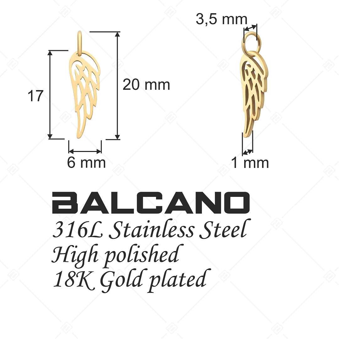 BALCANO - Charm en forme d'aile d'ange, en acier inoxydable plaqué or 18K (851044CH88)