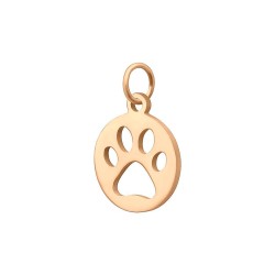 BALCANO - Stainless Steel Round Charm with Paw Pattern, 18K Rose Gold Plated