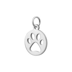 BALCANO - Stainless Steel Round Charm With Paw Pattern, High Polished