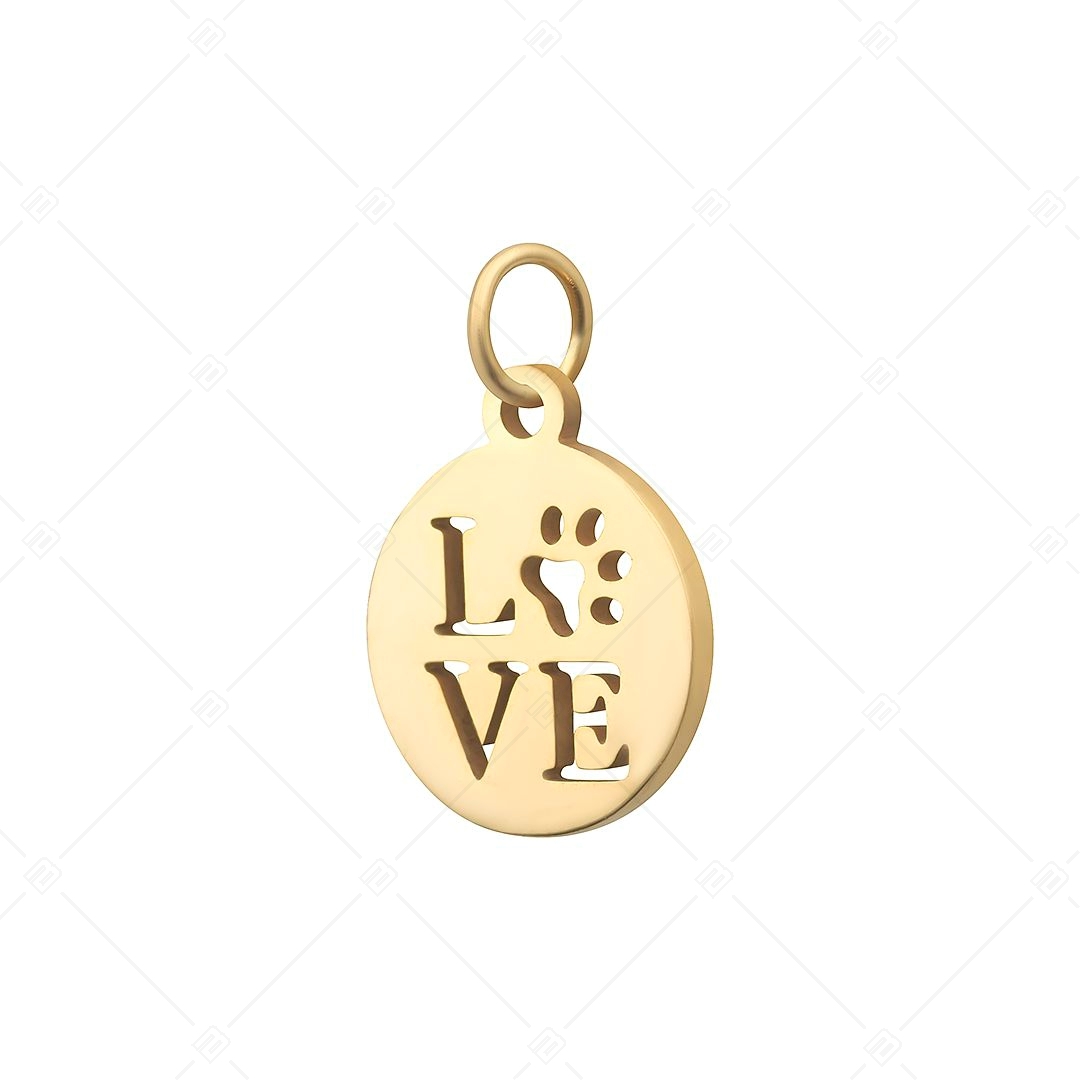 BALCANO - Stainless Steel Round Charm With Paw and LOVE Pattern, 18K Gold Plated (851046CH88)