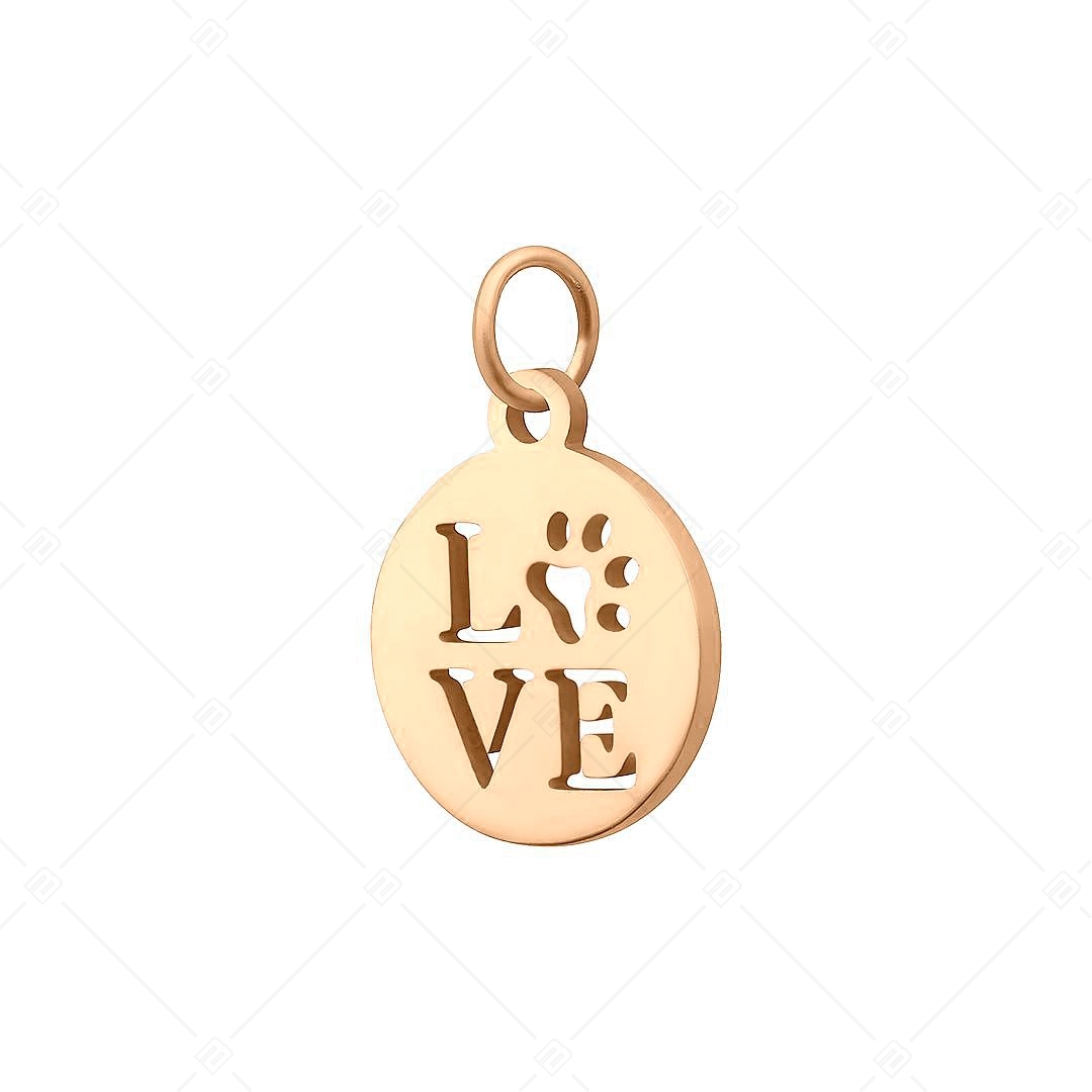 BALCANO - Stainless Steel Round Charm with Paw and LOVE Pattern, 18K Rose Gold Plated (851046CH96)