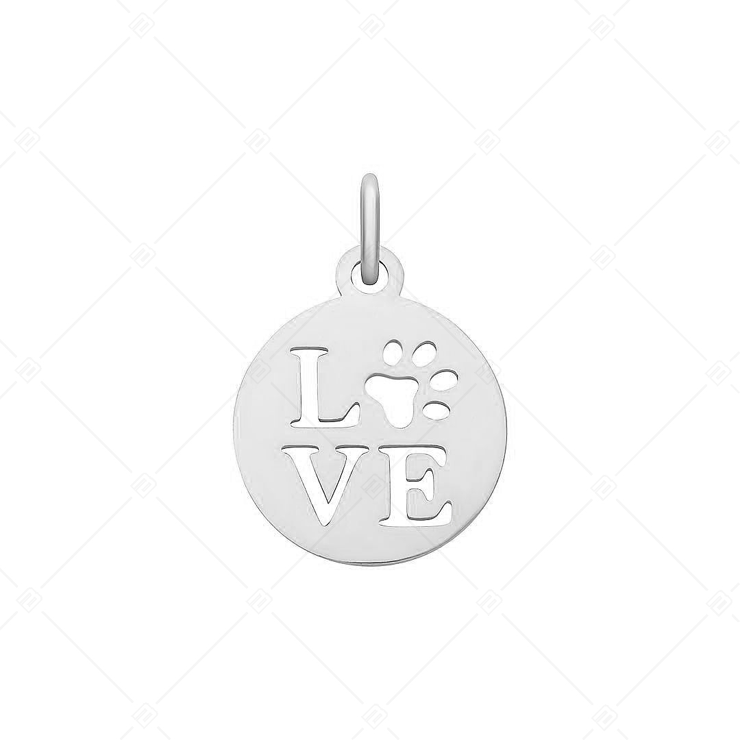 BALCANO - Stainless Steel Round Charm with Paw and LOVE Pattern, High Polished (851046CH97)