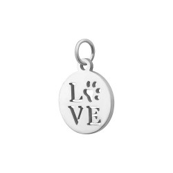 BALCANO - Stainless Steel Round Charm with Paw and LOVE Pattern, High Polished