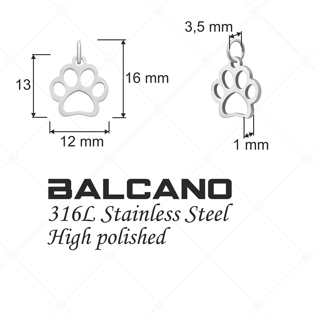 BALCANO - Stainless Steel Paw Shaped Charm, High Polished (851047CH97)