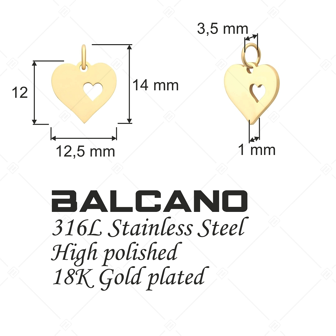 BALCANO - Stainless Steel Heart in Heart Charm, 18K Gold Plated (851048CH88)