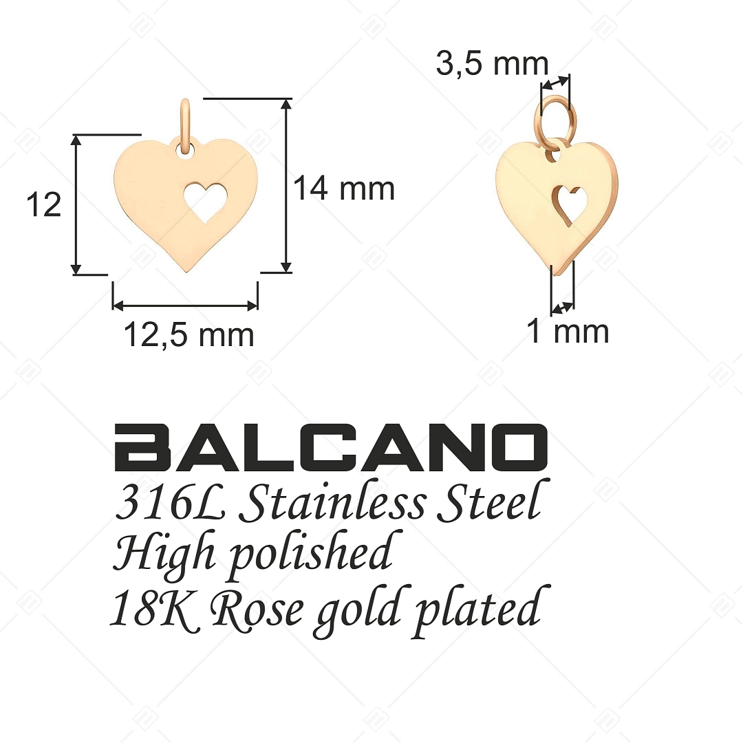 BALCANO - Stainless Steel Heart in Heart Charm, 18K Rose Gold Plated (851048CH96)
