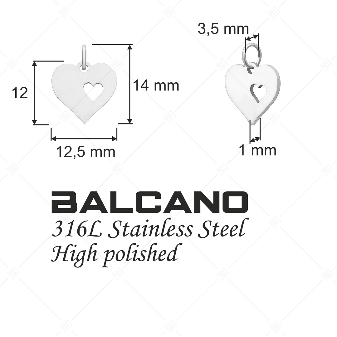 BALCANO - Stainless Steel Heart in Heart Charm, High Polished (851048CH97)