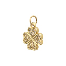 BALCANO - Clover charm with round cubic zirconia gemstones, 18K gold plated