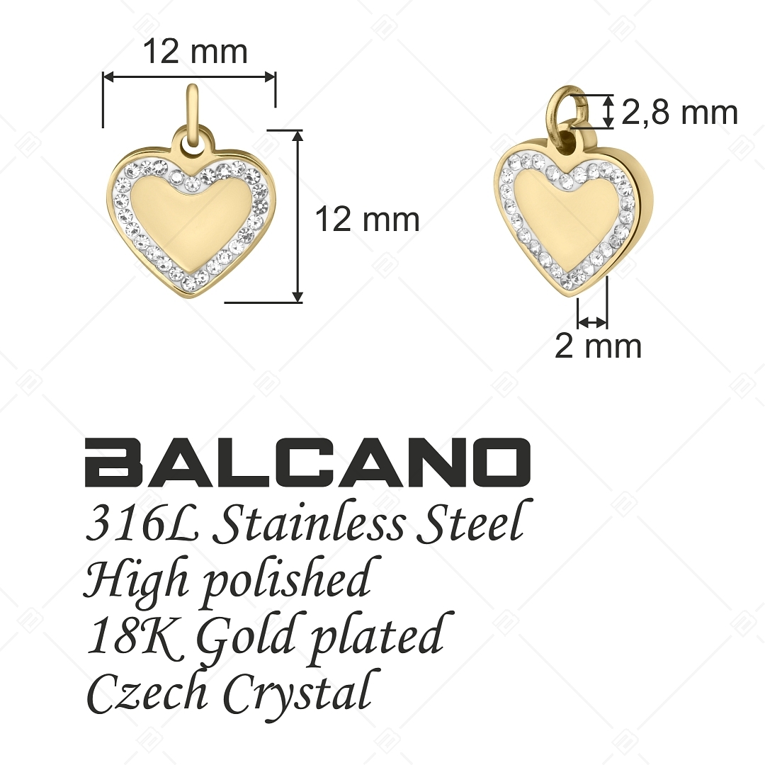 BALCANO - Stainless Steel Heart Shaped Charm with Crystals, 18K Gold Plated (851053CH88)